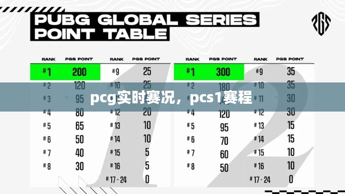 pcg实时赛况,pcs1赛程
