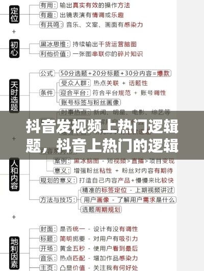 抖音发视频上热门逻辑题，抖音上热门的逻辑 