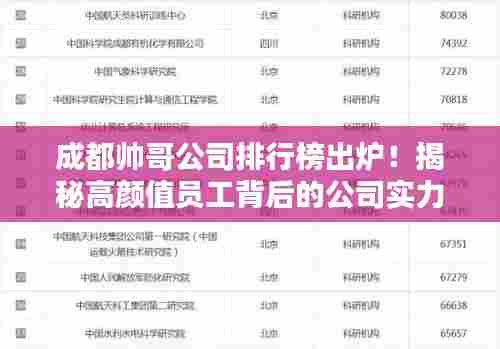 成都帅哥公司排行榜出炉！揭秘高颜值员工背后的公司实力