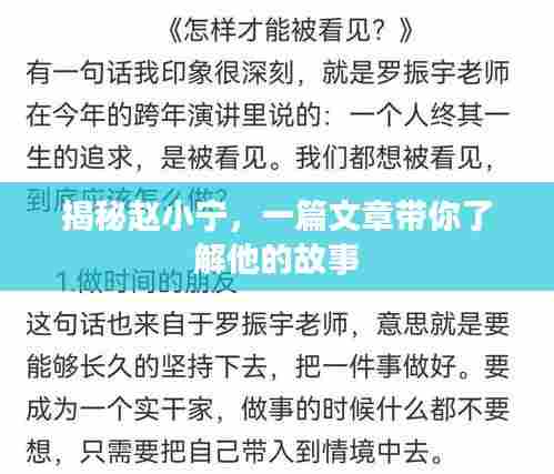 揭秘赵小宁,一篇文章带你了解他的故事