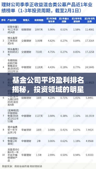 基金公司平均盈利排名揭秘,投资领域的明星之选!