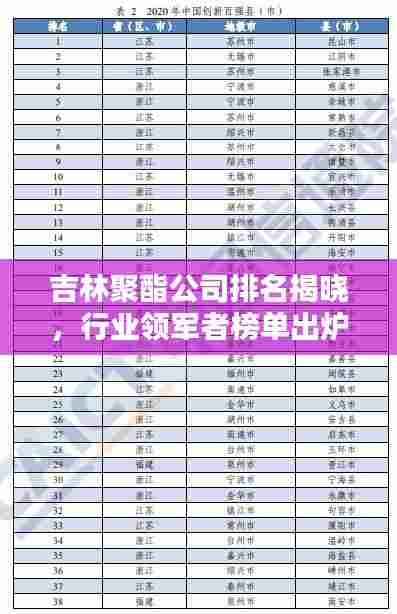 吉林聚酯公司排名揭晓,行业领军者榜单出炉!