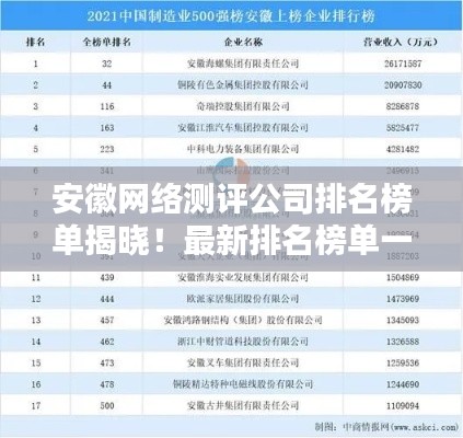 安徽网络测评公司排名榜单揭晓！最新排名榜单一网打尽