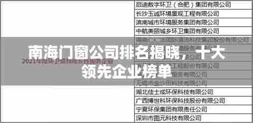 南海门窗公司排名揭晓，十大领先企业榜单