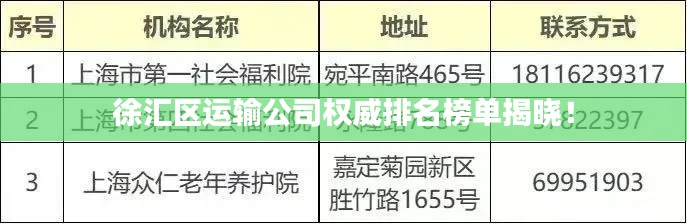 徐汇区运输公司权威排名榜单揭晓！