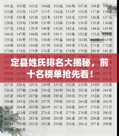 定县姓氏排名大揭秘，前十名榜单抢先看！