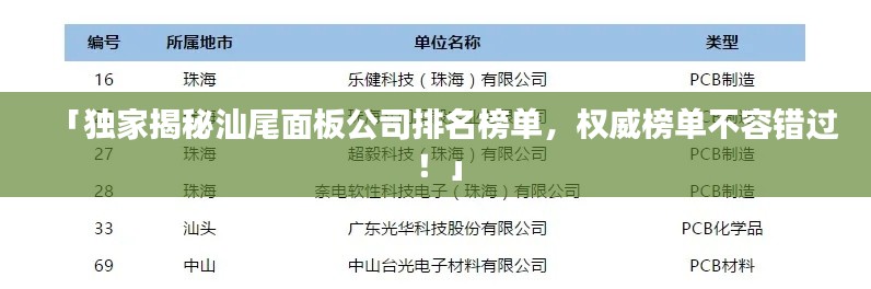 「独家揭秘汕尾面板公司排名榜单，权威榜单不容错过！」