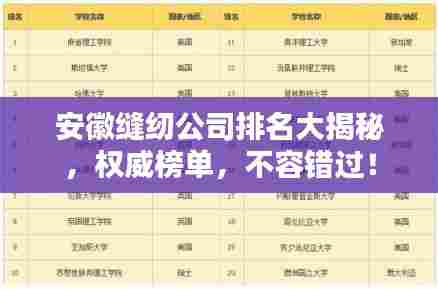 安徽缝纫公司排名大揭秘，权威榜单，不容错过！