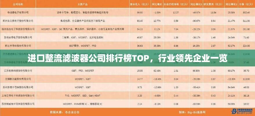 进口整流滤波器公司排行榜TOP,行业领先企业一览