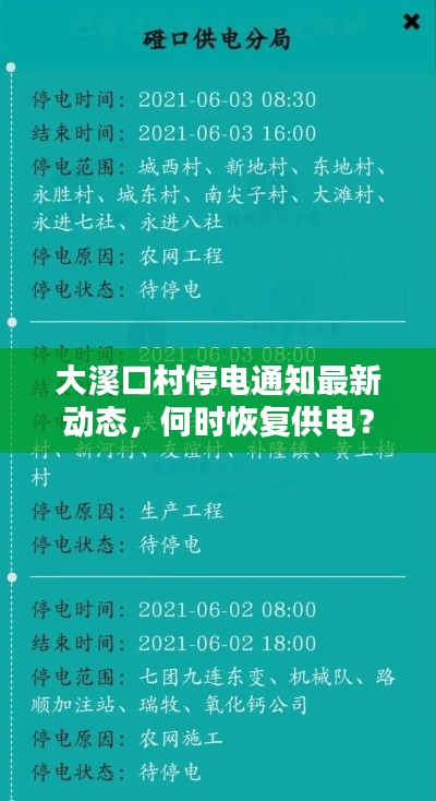 大溪口村停电通知最新动态，何时恢复供电？全面解析！