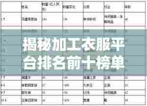 揭秘加工衣服平台排名前十榜单的深度解析