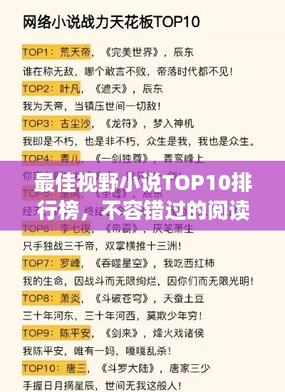 最佳视野小说TOP10排行榜,不容错过的阅读盛宴!