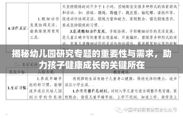 揭秘幼儿园研究专题的重要性与需求，助力孩子健康成长的关键所在