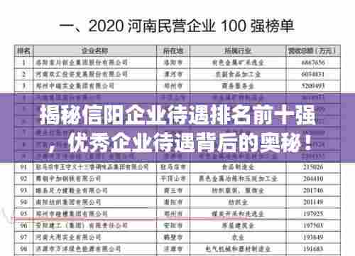 揭秘信阳企业待遇排名前十强，优秀企业待遇背后的奥秘！