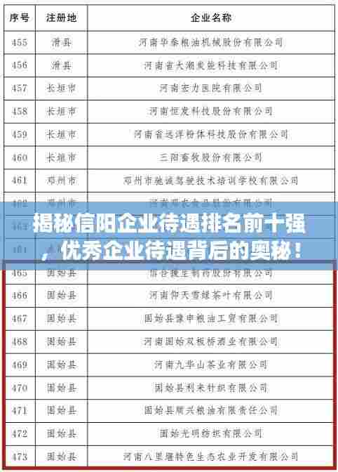 揭秘信阳企业待遇排名前十强,优秀企业待遇背后的奥秘!